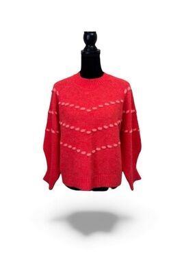 Lush casual cherry red pink long sleeve knit pullover crew neck sweater small